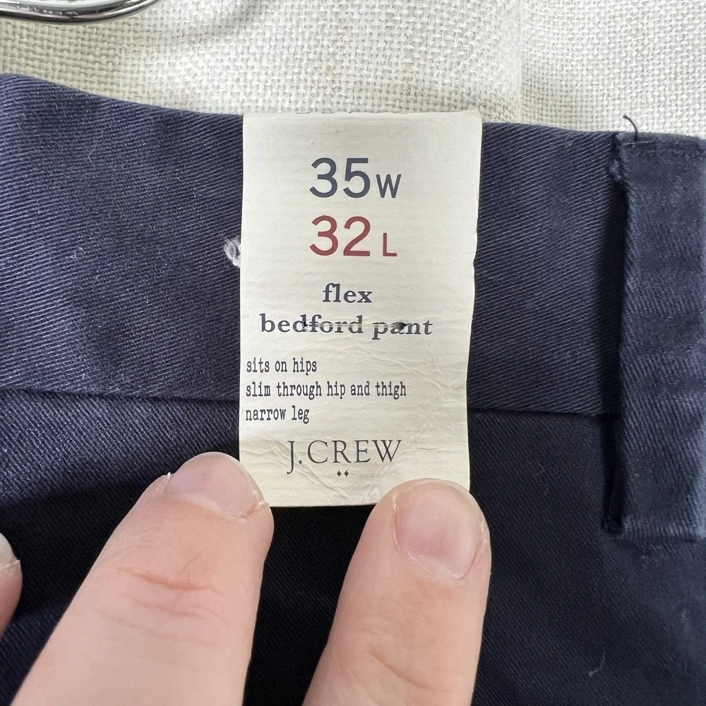 New! J Crew Flex Straight Pants Mens 35x32 Navy Blue Stretch Chino Casual Preppy